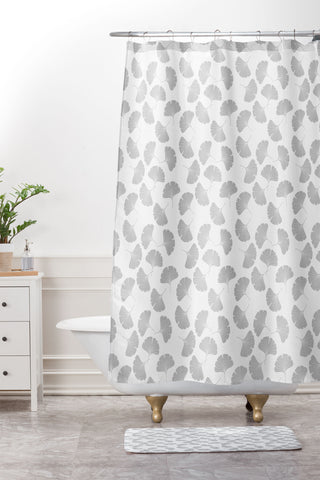 Little Arrow Design Co gray ginkgo leaves Shower Curtain And Mat