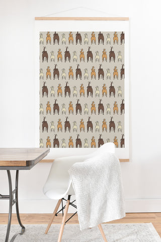 Little Arrow Design Co Happy Dogs on Beige Art Print And Hanger