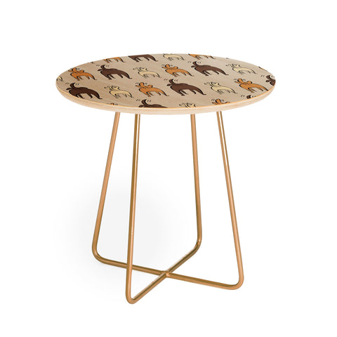 Little Arrow Design Co Happy Dogs on Beige Round Side Table