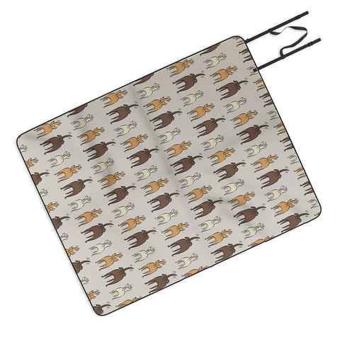 Little Arrow Design Co Happy Dogs on Beige Picnic Blanket
