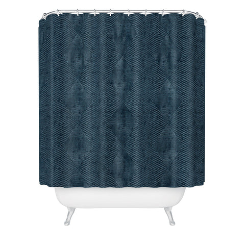 Little Arrow Design Co hexagon stripes navy Shower Curtain