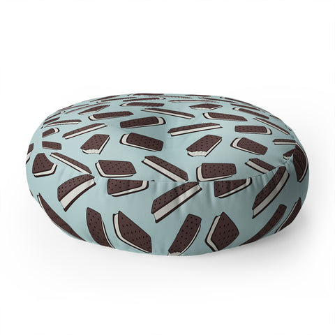 Little Arrow Design Co ice cream sandwich on blue Floor Pillow Round