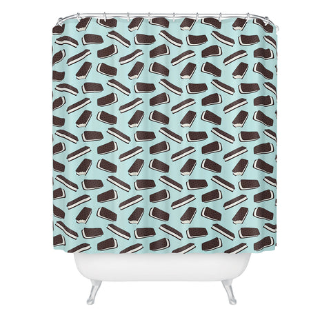 Little Arrow Design Co ice cream sandwich on blue Shower Curtain