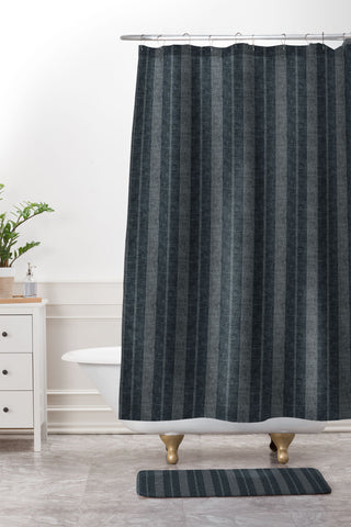 Little Arrow Design Co ivy stripes gray blue Shower Curtain And Mat