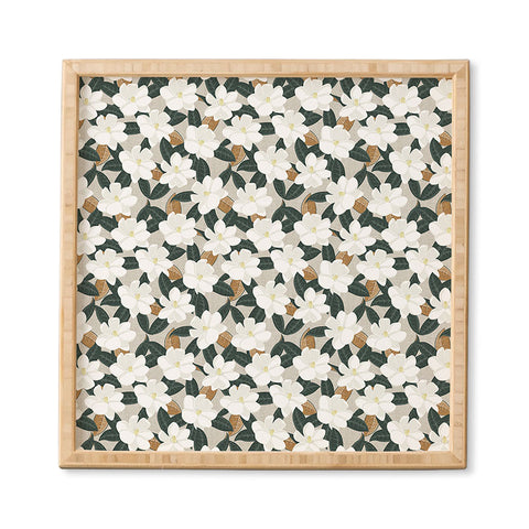 Little Arrow Design Co magnolia flower greige Framed Wall Art