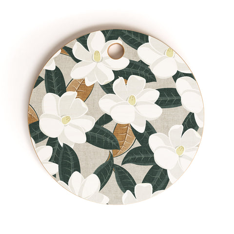 Little Arrow Design Co magnolia flower greige Cutting Board Round