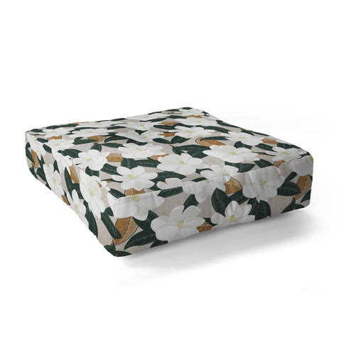 Little Arrow Design Co magnolia flower greige Floor Pillow Square