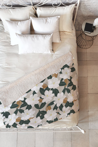 Little Arrow Design Co magnolia flower greige Fleece Throw Blanket