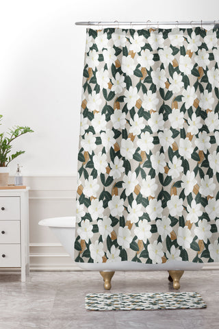 Little Arrow Design Co magnolia flower greige Shower Curtain And Mat