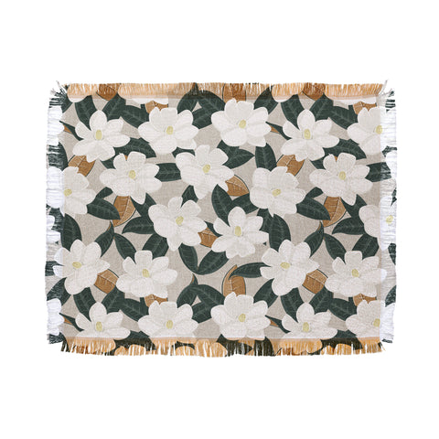 Little Arrow Design Co magnolia flower greige Throw Blanket