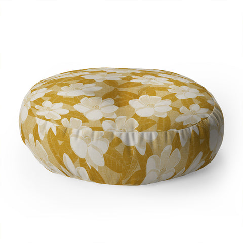 Little Arrow Design Co magnolia flower mustard Floor Pillow Round