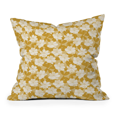 Little Arrow Design Co magnolia flower mustard Throw Pillow