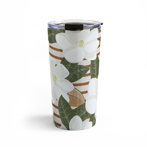 Little Arrow Design Co magnolia flower rust stripe Travel Mug