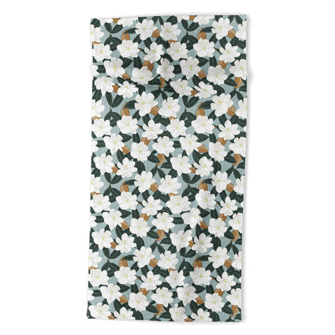 Little Arrow Design Co magnolia flowers dusty blue Beach Towel