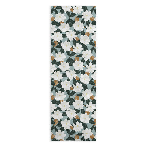 Little Arrow Design Co magnolia flowers dusty blue Yoga Towel