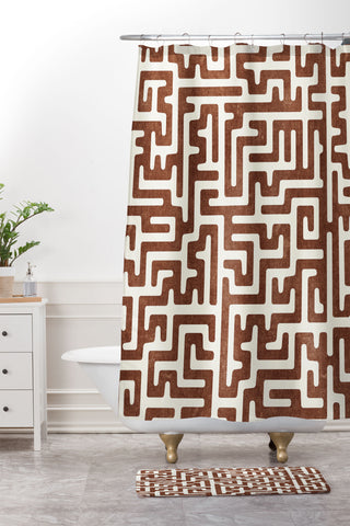 Little Arrow Design Co maze in brandywine Shower Curtain And Mat