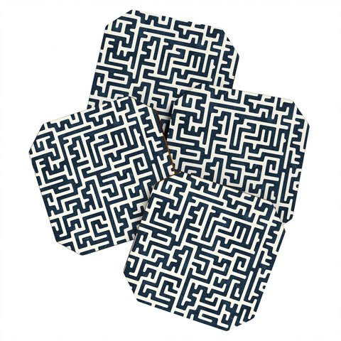 Little Arrow Design Co maze in dark blue Coaster Set