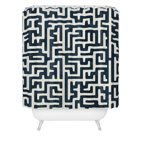 Little Arrow Design Co maze in dark blue Shower Curtain