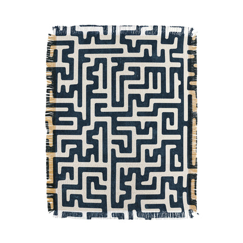 Little Arrow Design Co maze in dark blue Throw Blanket