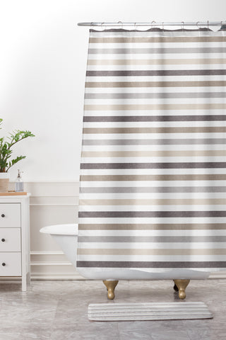Little Arrow Design Co mod neutral linen stripes Shower Curtain And Mat