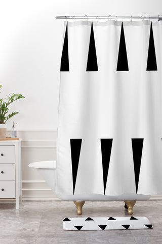 Little Arrow Design Co mod triangles in black Shower Curtain And Mat
