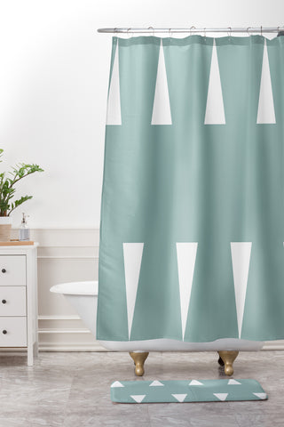 Little Arrow Design Co mod triangles on blue Shower Curtain And Mat