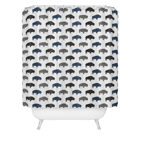 Little Arrow Design Co modern buffalo in navy and grey Shower Curtain