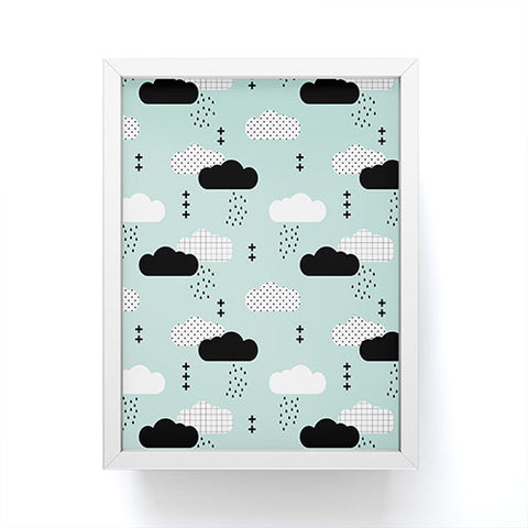 Little Arrow Design Co modern clouds on dark mint Framed Mini Art Print