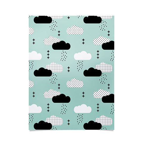 Little Arrow Design Co modern clouds on dark mint Poster