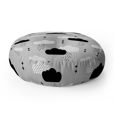 Little Arrow Design Co modern clouds on grey Floor Pillow Round