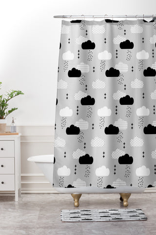 Little Arrow Design Co modern clouds on grey Shower Curtain And Mat