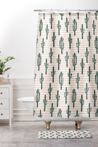 Little Arrow Design Co Modern Jungle Cactus Shower Curtain And Mat