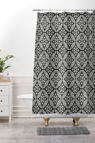 Little Arrow Design Co modern moroccan in charcoal Shower Curtain And Mat