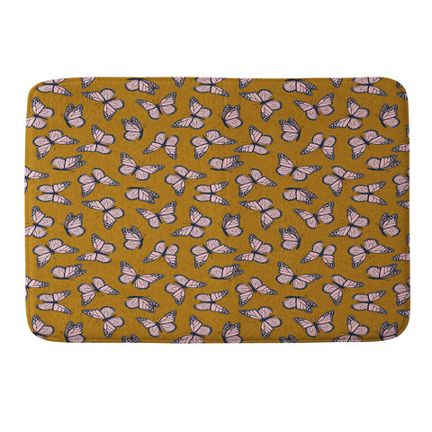 Little Arrow Design Co monarch butterflies pink Memory Foam Bath Mat