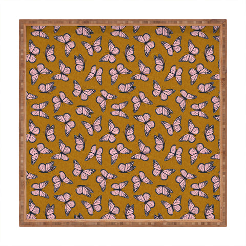 Little Arrow Design Co monarch butterflies pink Square Tray
