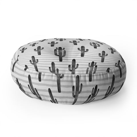 Little Arrow Design Co monochrome cactus Floor Pillow Round