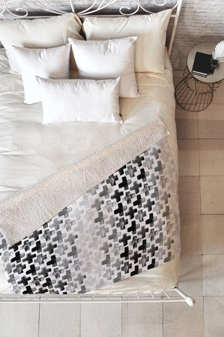 Little Arrow Design Co monochrome watercolor cross Fleece Throw Blanket