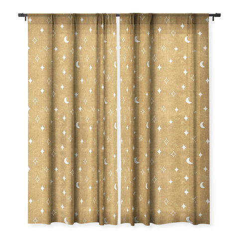Little Arrow Design Co moon and stars mustard Sheer Window Curtain