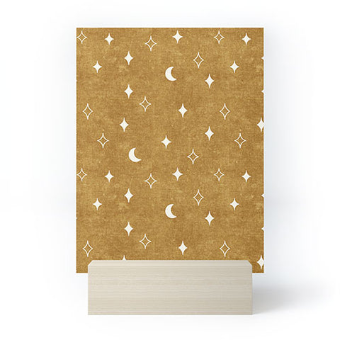 Little Arrow Design Co moon and stars mustard Mini Art Print