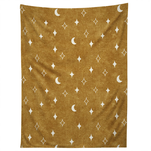 Little Arrow Design Co moon and stars mustard Tapestry
