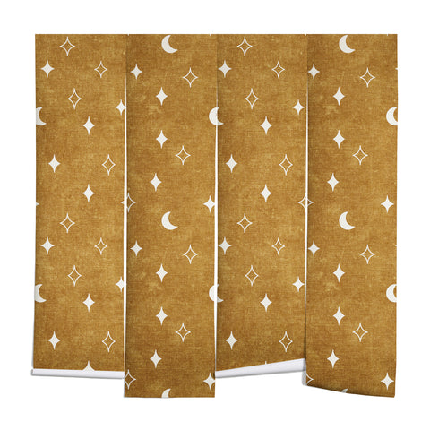 Little Arrow Design Co moon and stars mustard Wall Mural