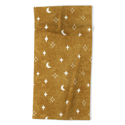 Little Arrow Design Co moon and stars mustard Beach Towel