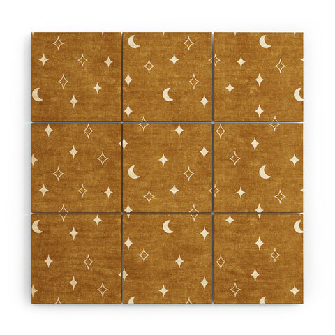 Little Arrow Design Co moon and stars mustard Wood Wall Mural