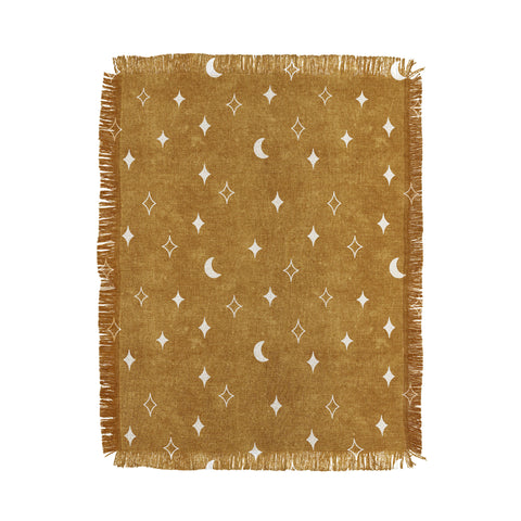 Little Arrow Design Co moon and stars mustard Throw Blanket