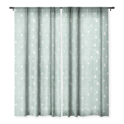 Little Arrow Design Co moon and stars surf blue Sheer Window Curtain