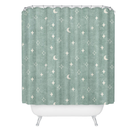 Little Arrow Design Co moon and stars surf blue Shower Curtain