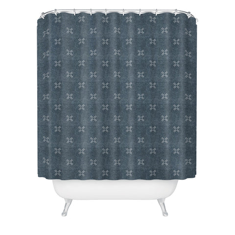 Little Arrow Design Co mud cloth cross navy Shower Curtain