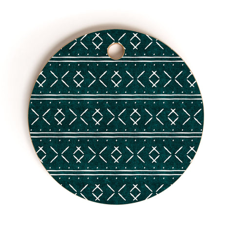 Little Arrow Design Co mud cloth stitch dark teal Cutting Board Round