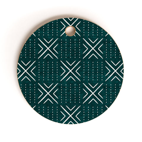 Little Arrow Design Co mud cloth tile dark teal Cutting Board Round