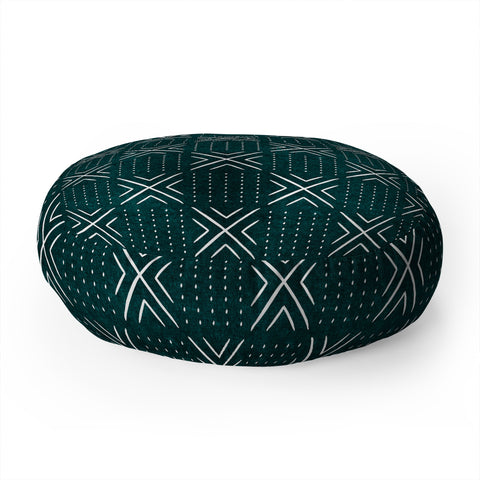 Little Arrow Design Co mud cloth tile dark teal Floor Pillow Round